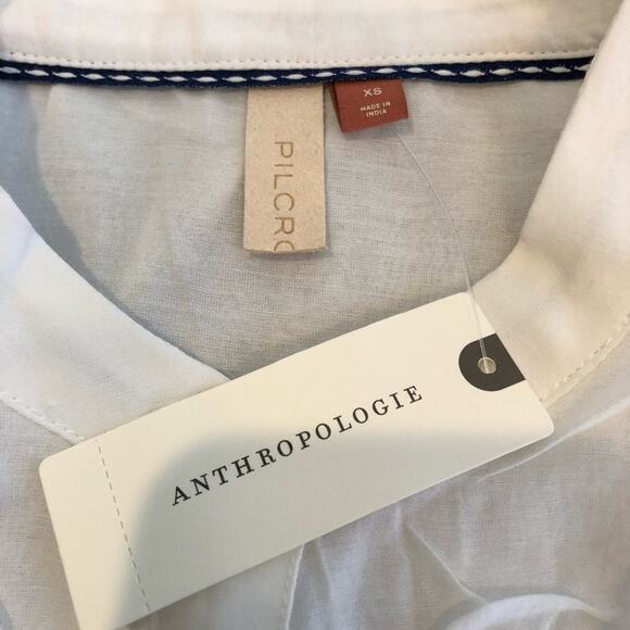 Anthropologie Pilcro top womens XS NEW white pleated shoulder popover oversized - Picture 9 of 16